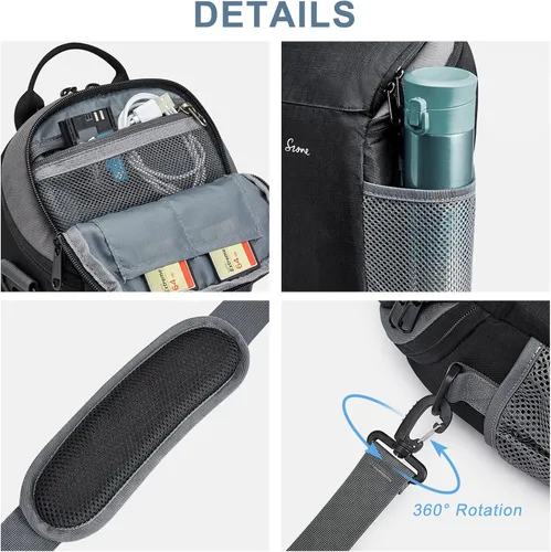 Miniatura 7 de S-ZONE Bolsa para Cámara DSLR/SLR Funda Impermeable para Cámara para Fotógrafos Estuche Tipo Pistolera Compatible con Nikon Canon Sony Negro