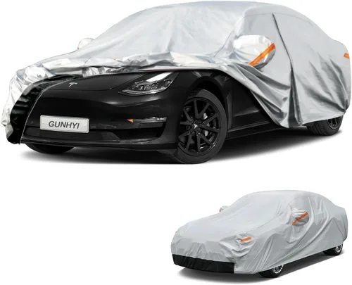 GUNHYI - Funda de automóvil de 6 capas para Tesla Model 3 (2017-2025), impermeable para todo tipo de clima, protección UV contra la nieve, el sol,
