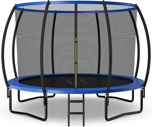 Giantex Trampolín para niños, cama elástica grande para exteriores aprobada por ASTM con red, escalera, marco de acero galvanizado a prueba de Azul