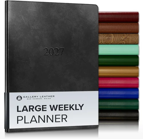 Miniatura 76 de Gallery Leather Agenda semanal y mensual grande 2025-2026, agenda y cuaderno con elegantes bordes de página dorados dorados, 12 meses, cactus Cactus