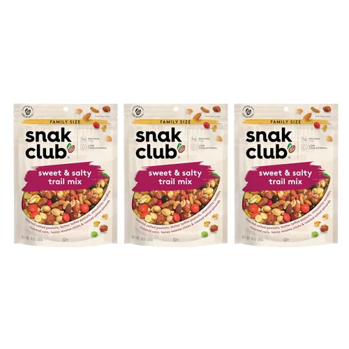 Snak Club Mezcla de frutos secos dulces y salados con cacahuetes, cacahuetes de caramelo de mantequilla, caramelos de chocolate, maíz tostado,