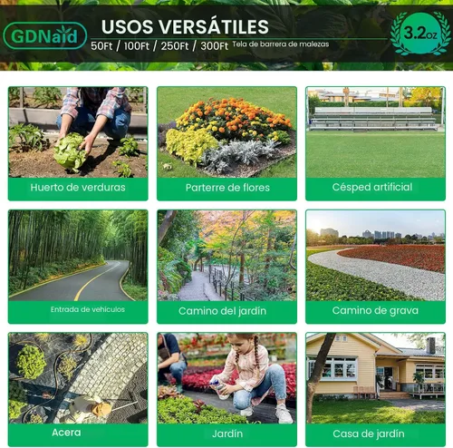 Miniatura 6 de Tela de barrera de malezas de 3 pies x 100 pies resistente, tela de barrera de malezas de 3.2 onzas, tela de jardinería tejida de fácil instalación