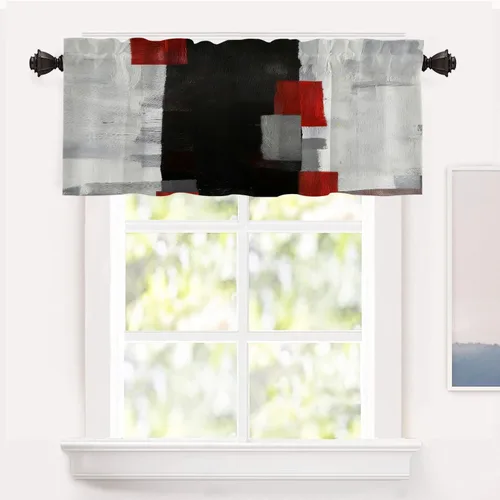 Miniatura 98 de Shrahala Beige and Orange Abstract Art Brushstrokes Blackout Curtain Tiers, Abstract Oil Paint Kitchen Valance Light Blocking Tier Drapes with Rod