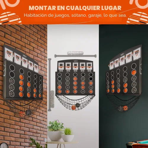 Miniatura 3 de SWOOC Games - Low Post Lineup™ Baloncesto Gigante Montado en la Pared 4 en Fila con Más de 5 Juegos Aro de Baloncesto para Juegos de Pared