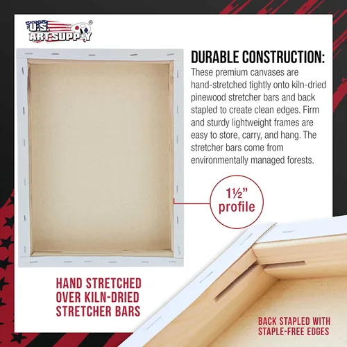 Miniatura 3 de U.S. Art Supply Lienzo grande estirado para pintar de 16 x 20 pulgadas, profundidad de galería, 1-1/2 pulgadas de grosor, paquete de 3 – 12 onzas