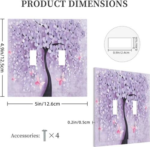 Miniatura 5 de Cubierta para Interruptor de Luz Árbol Morado 3D de 2 Gang Placa de Pared Placa de Interruptor de Luz Doble Toggle Cubiertas Decorativas