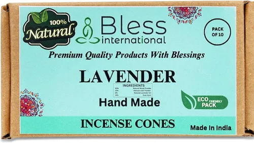 Bless International Conos de incienso 100% naturales de lavanda hechos a mano, sumergidos a mano, libres de químicos orgánicos para purificación,
