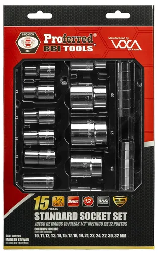 Proferred S09201 Juego de llaves métricas estándar de 1/2", 15 piezas, 12 puntos