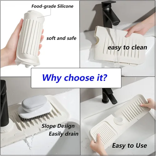 Miniatura 4 de Soporte de esponja protector contra salpicaduras para fregadero de cocina, bandeja de silicona para atrapa goteo para grifo, protector de fregadero