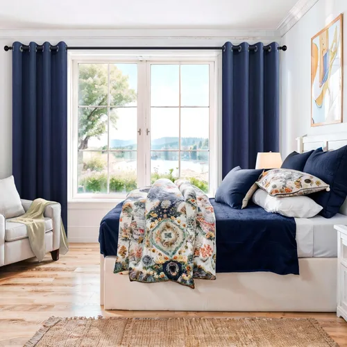 Miniatura 2 de Pitalk Cortinas de dormitorio azul oscuro de 72 pulgadas de largo con ojales, decoración náutica costera masculina, decoración náutica, Azul marino
