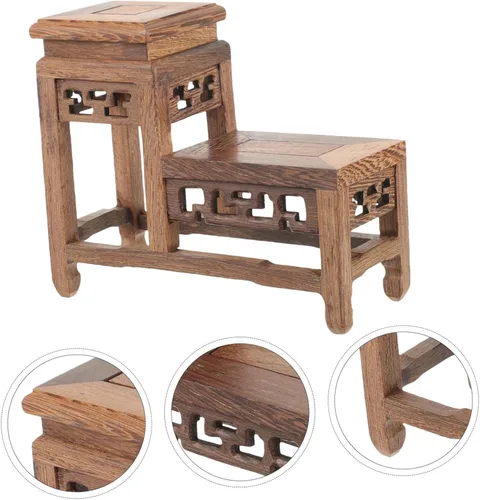 Miniatura 8 de DOITOOL Soporte de madera para plantas retro, soporte para macetas de jardín, para bonsái, base resistente para decoración del hogar, exhibiciones