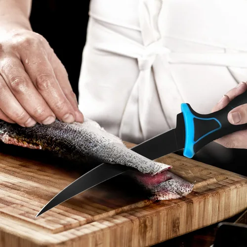 Miniatura 8 de FLISSA Juego de cuchillos de filete, cuchillo deshuesador y cuchillos de cebo con afilador, funda protectora, clip para cinturón, mango