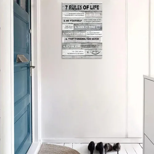 Miniatura 4 de Arte de pared inspirador con citas motivacionales, 7 reglas de la vida, impresiones en lienzo de tablero de madera, pintura en lienzo con citas