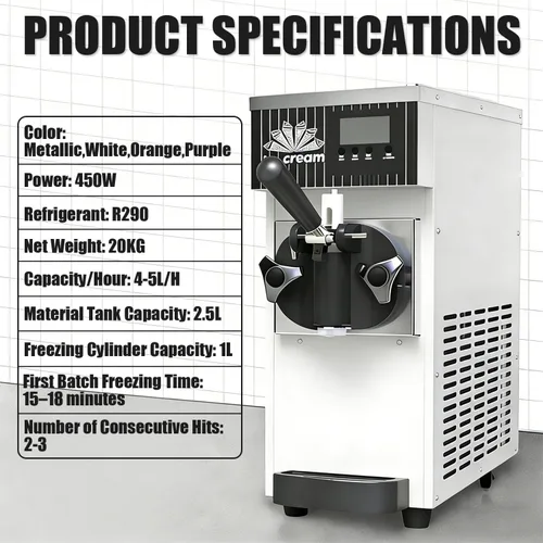 Miniatura 6 de Ice Cream Machine, Soft Serve Machine, Maquina De Helados, with LCD Control Panel and 3 Ice Cream Molds, 2.5l + 1l Capacity, 4-5kg/H, Adjustable