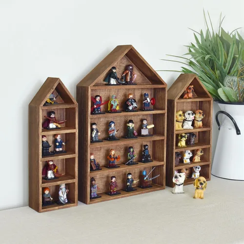 Miniatura 7 de Ikee Design Juego de 3 piezas montadas en la pared en forma de casa de madera con forma de cubículo de sombra con puerta, vitrina de almacenamiento