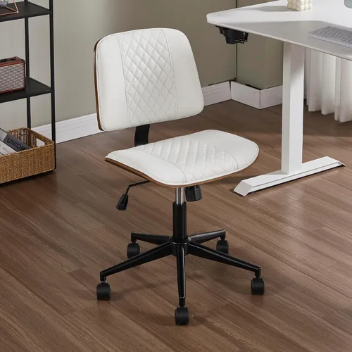 VipDesk Silla pequeña de oficina en casa, silla de escritorio sin brazos con respaldo medio con giro de 360° y ruedas, silla de computadora moderna