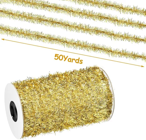 Miniatura 6 de Canlierr Guirnalda de oropel de Navidad de 50 yardas con purpurina fina metálica para decoración de árbol de Navidad, fiesta de cumpleaños, boda