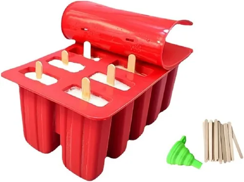 Moldes caseros para paletas de helados, de silicona, sin BPA, con 50 palitos de paleta, 50 bolsas de paletas y embudo (10 cavidades)