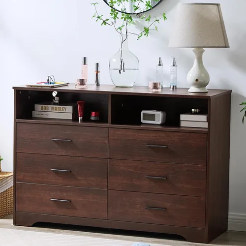 Miniatura 20 de LIDYUK Cómoda negra para dormitorio, cómoda de 6 cajones y cómodas, cómoda de madera moderna, cómoda de 48 pulgadas de ancho para dormitorio
