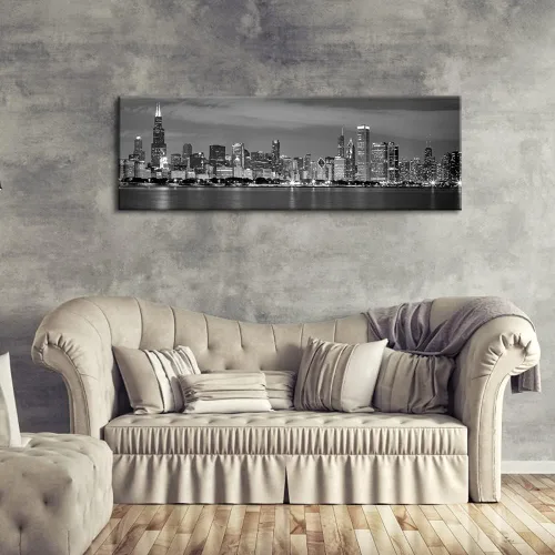 Miniatura 2 de Wieco Art - Skyline del Centro de Chicago en Blanco y Negro, Impresiones en Lienzo de Arte Moderno de Paisaje Urbano para Decoración de Pared