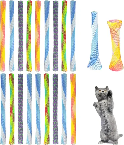 Miniatura 7 de Andiker 10 juguetes de tubo para gatos, malla de nailon de 5.1 pulgadas, telescópico plegable de plástico para gatos, elegante juguete multicolor