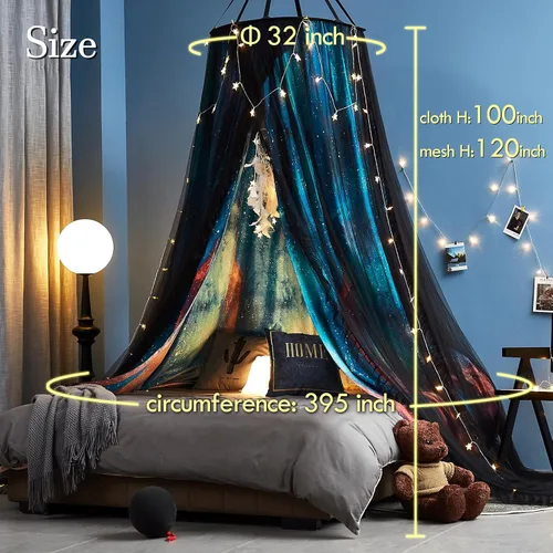 Miniatura 4 de Kertnic Hermosa mosquitera Aurora impresa para niñas y adultos, cortina de cama decorativa y acogedora, dosel de mosquitera de encaje lujosa