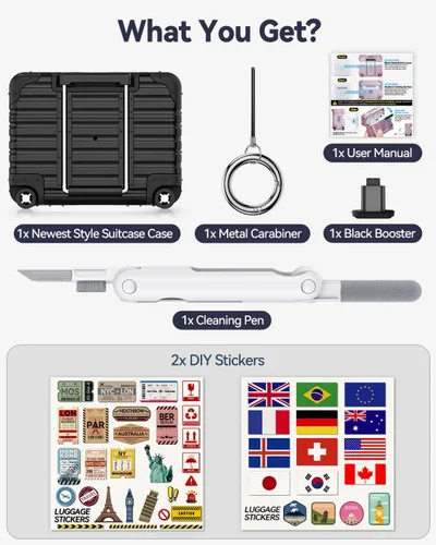 Miniatura 6 de Funda con bloqueo de seguridad para AirPods Pro de 2ª/1ª generación con kit de limpieza, bonito y divertido diseño de maleta, funda para AirPods Pro