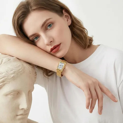 Miniatura 7 de Relojes dorados para mujer, pulsera vintage, esfera romana, rectangular, ultrafina, con herramienta de ajuste