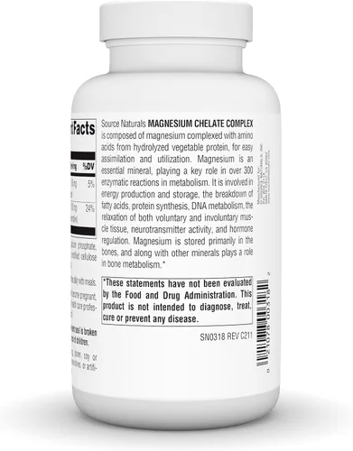 Miniatura 3 de Source Naturals Quelato de magnesio - Apoya la función nerviosa y muscular - 250 tabletas