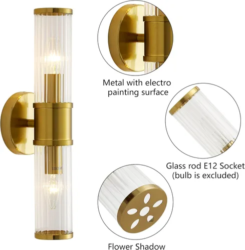 Miniatura 2 de Lámparas de baño – Aplique de pared dorado para iluminación de pared moderna con pantalla de vidrio para espejo de baño, dormitorio, sala de estar