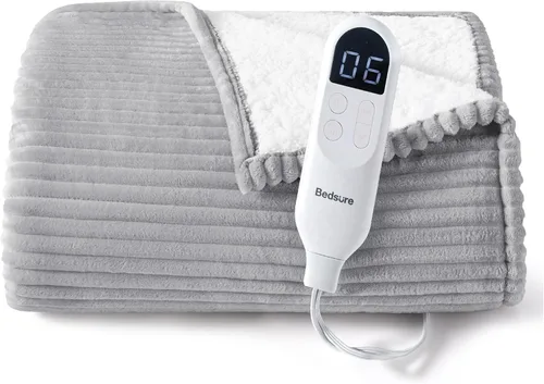 Miniatura 11 de Manta calefactora eléctrica Bedsure GentleSoft - Manta eléctrica suave de franela acanalada, calefacción con 4 ajustes de tiempo, 6 niveles de 01