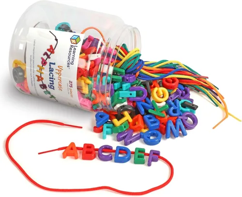 Learning Resources - Alfabeto con cordones en mayúsculas, 275 piezas, a partir de 3 años, artículos imprescindibles de aprendizaje preescolar,