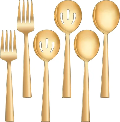 LIANYU Juego de 6 cucharas y tenedores dorados de acero inoxidable de 8.6 pulgadas para banquetes de catering, aptos para lavavajillas