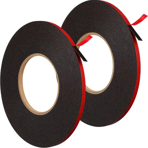 Teling 2 rollos de cinta adhesiva de doble cara de 1/4 pulgadas por 50 pies, resistente al agua, espuma adhesiva de doble barra, cinta negra para