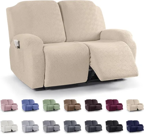 Miniatura 39 de KinCam Fundas para sillón reclinable, fundas elásticas para sillas reclinables, fundas para sofá reclinable de jacquard a rayas, protectores