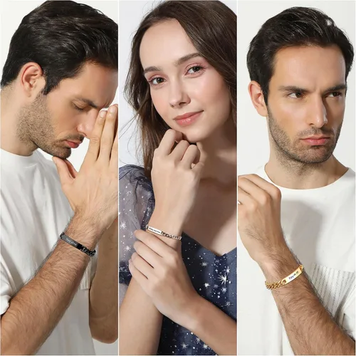 Miniatura 5 de OTXIXTO Pulseras personalizadas con nombre para hombresmujeres, pulseras a juego personalizadas para parejas, pulseras de acero inoxidable grabadas