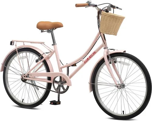 Miniatura 8 de ACEGER Girls Bike with Rattan Basket for 10+ Years, 24" 26" 1 & 7 Speed Comfort Commute Bicycle, Included Dual Brakes & Seat Rack, Adjustable