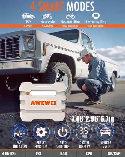 Miniatura 3 de Compresor de aire portátil para inflado de neumáticos, bomba de aire de 150 PSI para neumáticos de automóvil, bomba automática de inflado rápido