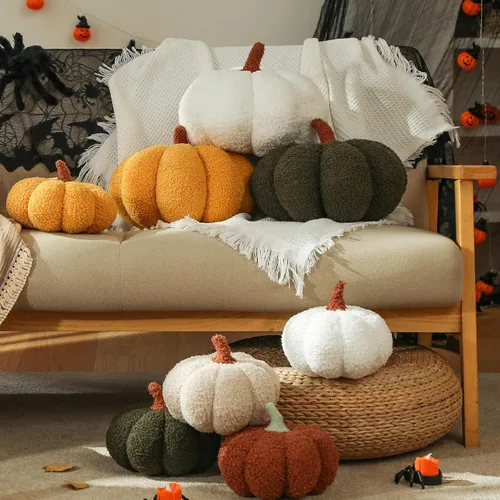 Miniatura 7 de YRXRUS Almohadas de calabaza, almohadas de calabaza de Halloween, almohada en forma de blanco para decoración de habitación de otoño, almohada