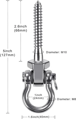 Miniatura 7 de BeneLabel Ganchos de columpio resistentes con rodamientos, juego de 2 soportes de tornillo de acero inoxidable 304 para sillas colgantes, columpios