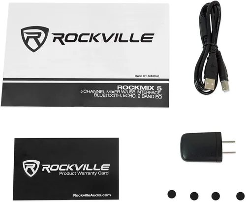 Miniatura 5 de Rockville RockMix Mezclador Pro de 5 canales con interfaz USB, Bluetooth, eco, ecualizador de 2 bandas, diseño compacto, portátil, para podcasting