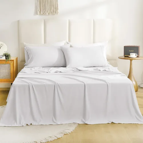 Miniatura 18 de CozySmile Juego de sábanas transpirables y refrescantes, sábanas de lujo de 4 piezas con bolsillo profundo para cama de tamaño matrimonial, se Beige