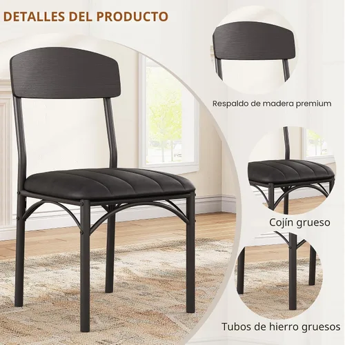 Miniatura 8 de Jocoevol Juego de 4 sillas de comedor tapizadas con piel sintética, sillas de cocina industriales con respaldo de madera y patas de metal gruesas