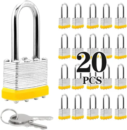 Miniatura 16 de ZonRo Candados de acero laminado con llave, cerraduras iguales con llave, 1-9/16 pulgadas de ancho, candados de grillete largo, paquete de 6, aro