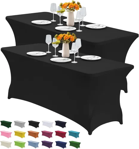 Miniatura 30 de CWK - Funda de mesa de elastano elástica impermeable de 6 pies para mesas rectangulares - Mantel elástico ajustado para mesas plegables, tela Rosa