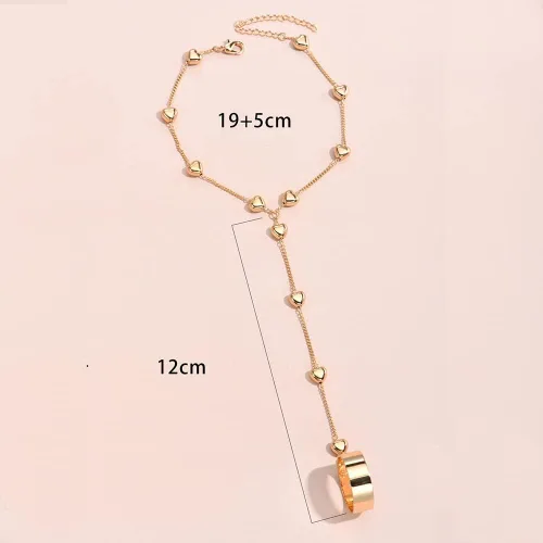 Miniatura 3 de Pulsera de anillo de cadena de oro esclavo de mano, pulsera de corazón para dedos, cadena de arnés de mano, joyería de moda para mujeres y niñas