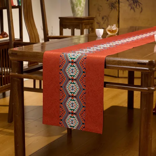 Miniatura 37 de Camino de mesa rojo de 13 x 85 pulgadas, de lino y algodón, decoración de otoño para decoración del hogar, camino de macramé de 85 pulgadas