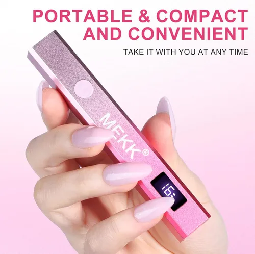 Miniatura 8 de MEKK Luz UV de mano de metal para uñas de gel, mini lámpara de uñas LED UV inalámbrica con pantalla LED y lámpara de curación flash alimentada por