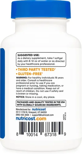 Miniatura 4 de Nutricost Astaxantina 4 mg, sin gluten y sin OMG, 120 cápsulas blandas (suministro para 4 meses)