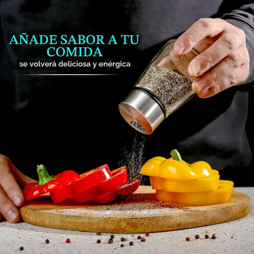 Miniatura 5 de Juego de saleros y pimenteros con agujeros de vertido ajustables - Dispensador de especias de acero inoxidable - Perfecto para sal rosa